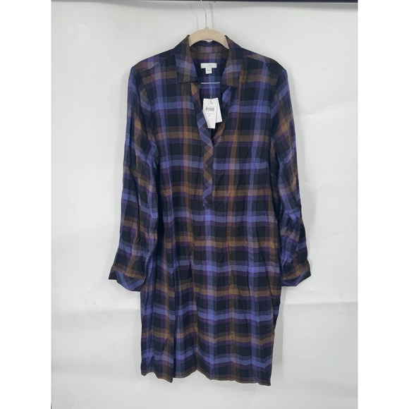 J. Jill Dresses & Skirts - J. Jill Plaid Shirt Dress Women M Purple Long Sleeve NEW NWT Western Cowgirl